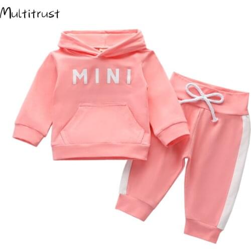 Cute Infant Newborn Baby Girls Clothes Letter Striped Print Hooded Sweatshirt Pants 2pcs Outfit Cotton Baby Tracksuit Clothes