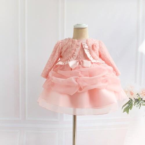 2 pcs set Pink Lace 1 Year Birthday Baby Girl Party Dress Baptism Infant Christening Gown Newborn Toddler Girl Wedding Dresses