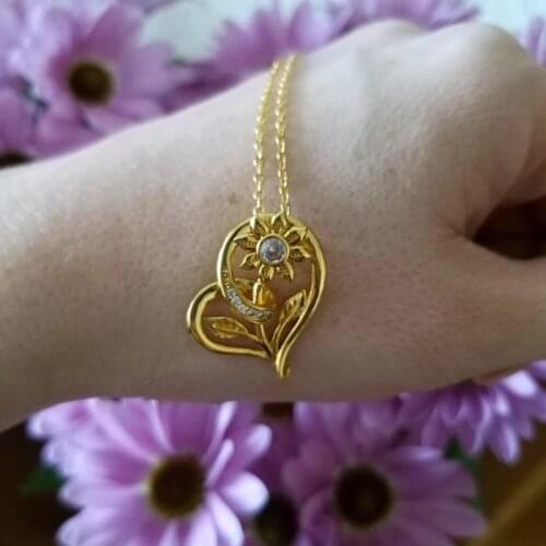 Korea Gold Sunflower Heart Necklaces for Women Zircon Pendant Jewelry Chain Choker Girl Best Gift Bijoux BFF