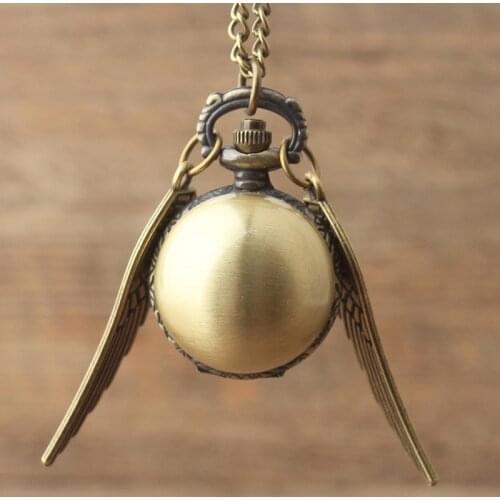 2017 Antique Golden Snitch Quidditch Quartz Pocket Watch Fob Clock Wings Necklace Men Women Gift TPS004
