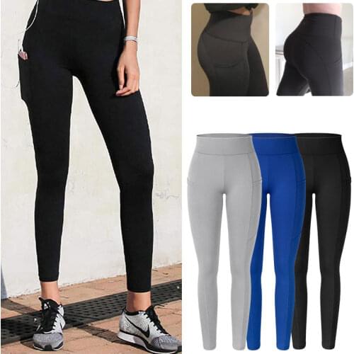 Leggings With Pocket Mid Waist Perfect Fit Legging Women Seamless Fitness Leggins Workout Butt Lifting Push Up Pencil Pants