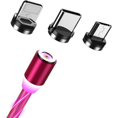 Magnetic charging Mobile Phone Cable USB Type C LED Flow Luminous Lighting Data cord for Samsung Huawei LED Micro usb Kable Wire