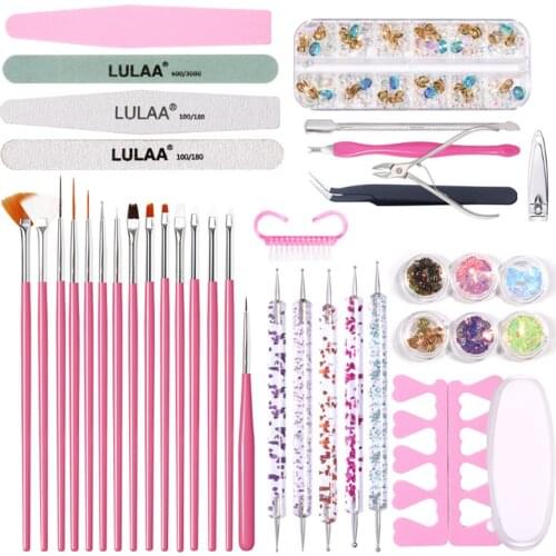 Manicure Nail Tools Set UV Gel Nail Art Brush Set Nail Polish Painting Drawing Brushes Nails Dotting Pen Nail Polishing Strip