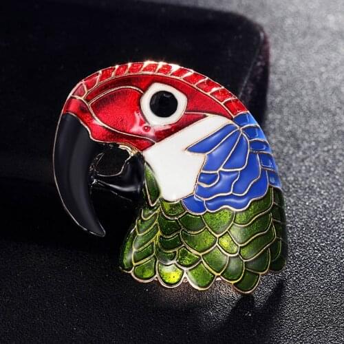 Fashion red Enamel parrot heads brooches jewelry for mens party gifts Dress Hats Collar Brooch Pins Animal Scarf Buckles joias
