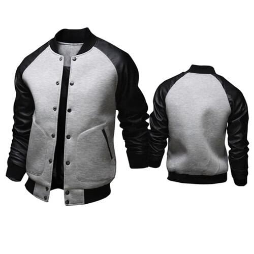 2020 mens patchwork Leather bomber jacket Casual PU baseball jacket male Standing collar single-breasted coat jaqueta beisbol