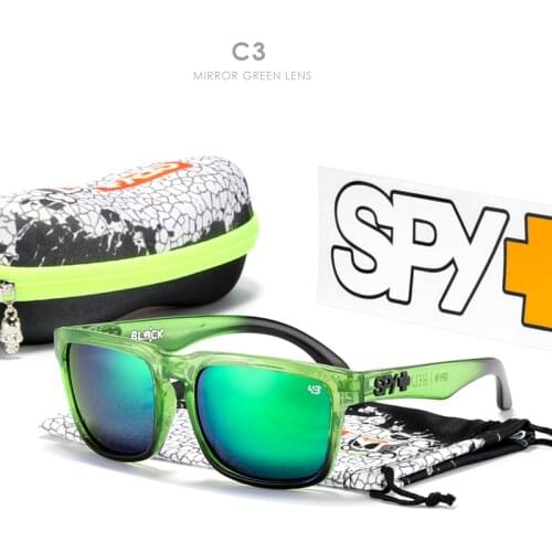 Brand New men Square Sunglasses HD Polarized Sun Glasses Reflective Coating Mirror lens Green UV400 Spy+ With Case