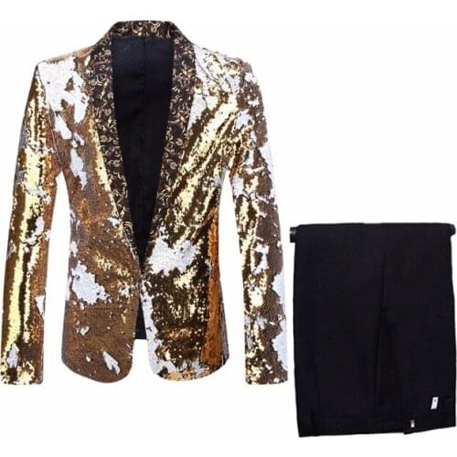 Men Plus Size 5XL Changing Double-Color Sequins Suits Black Royal Blue Green Purple Silver Red Gold Paillette Prom Tuxedo