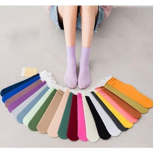 Women Girls 20 Colors Long Solid Colors Summer Spring Autumn Thin Loose Socks Stacked Bright Neon Rose Green Soft Sox