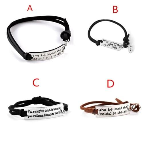 New Arrival Fashion Punk Inspired Leather Braid Bracelet Hot Personality Letter Bracelet Adjustable For Women&Men