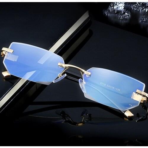 Rimless Reading Glasses Fashion Diamond Cut 1.5 2.5 3.0 Frameless Presbyopic Glasses for Men Women Anti Blue Light Radiation
