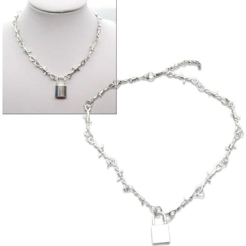 Small Wire Brambles Iron Unisex Choker Necklace Women Hip-hop Gothic Lock for Occasions As Wedding Party Prom Jewelry