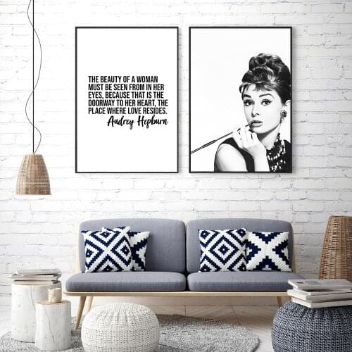 Photography Poster Audrey Hepburn Canvas Painting Quote Art Print Modern Black White Wall Picture for Living Room Home Decor
