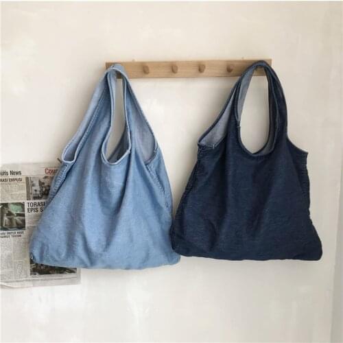 Casual Tote Shoulder Bags Canvas Jeans Messenger Bags Soft Student Large Capacity Open Shopping Handbags For Women