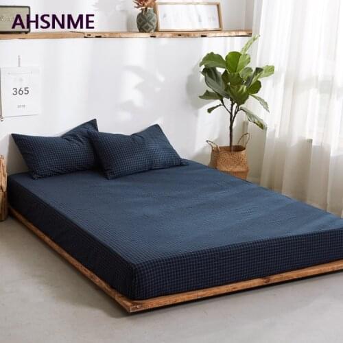 AHSNME Dark blue small plaid 100% Cotton sheets Super Soft parure de lit Cool Summer Simple Water Fitted Sheet 150/200/180/200cm
