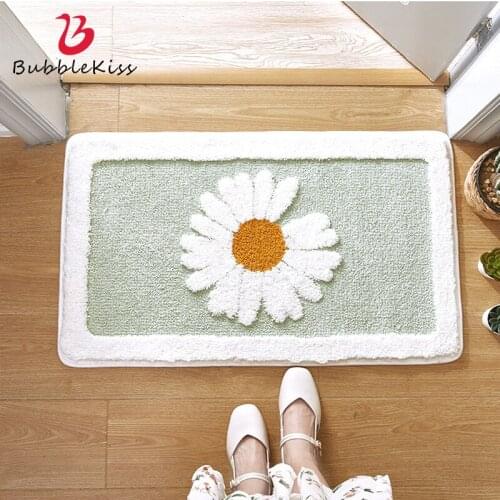 Bubble Kiss Bathroom Carpet Fashion Daisy Pattern Rugs Home Cartoon Anti Slip Rugs High Quality Flocking Fabric Toilet Door Mats