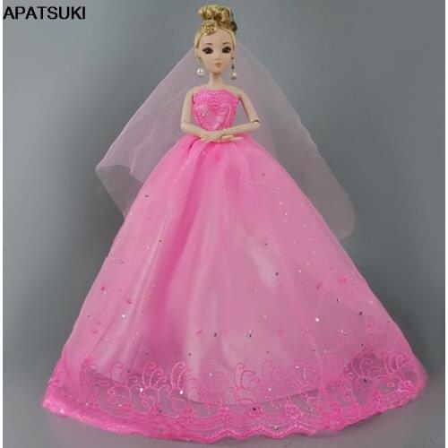 Pink Fashion Doll Dress For Barbie Doll Clothes Gown Wedding Dresses Outfits For Barbie Dollhouse 1/6 Dolls Accessories