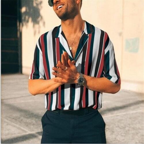 Mens summer fashion shirt mens hot sale casual lapel striped short-sleeved shirt polyester button shirt рубашка мужская 40