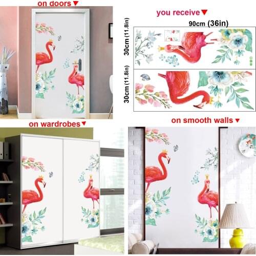 Flamingo Tropical Flowers Leaves Removable Wall Art Stickers Decal Nursery Decor Door Wall Stickers Vinyl Art Decals