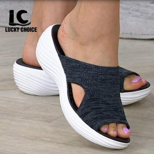 Summer Slippers Women Slides Solid Color Wedge Mesh Breathable Ladies Shoes Open Toe Platform Female Outdoor Mujer Zapatilla