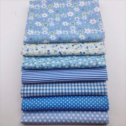 50*50cm 7PCS Light Blue Series Print 100% Cotton Fabric Quarter Bundle Tissue To Sew DIY Patchwork Tilda Quilting Textile Tecido
