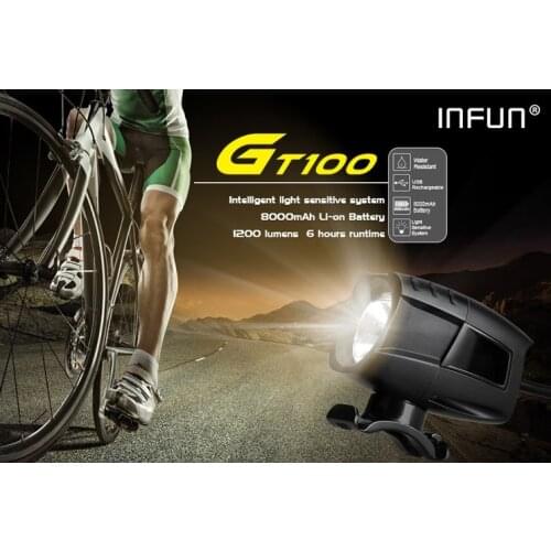 INFUN GT100 Bike Front Headlight Cycling Bicycle Rechargeable Flashlight 1200 Lumen