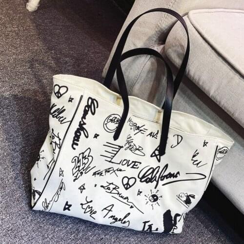 Large Graffiti Capacity Summer Canvas Bag Women Portable Shopper Bag Fashion Casual Totes Shoulder Handbag Female Messenger Bag