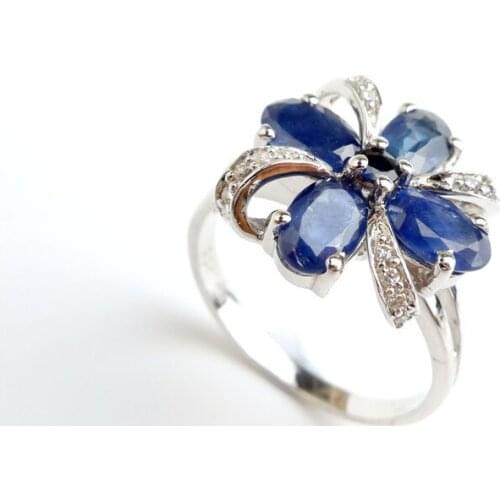 925 Sterling Silver Rings For Women Female Charms Size 6.5 Genuine Blue Gemstone Natural Sapphire Rings