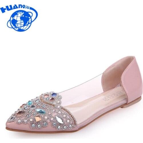 HUANQIU NEW Fashion 2018 Flats Shoes Women Ballet Princess Shoes Casual Crystal Boat Shoes Rhinestone Women Flats shoes Wyq189