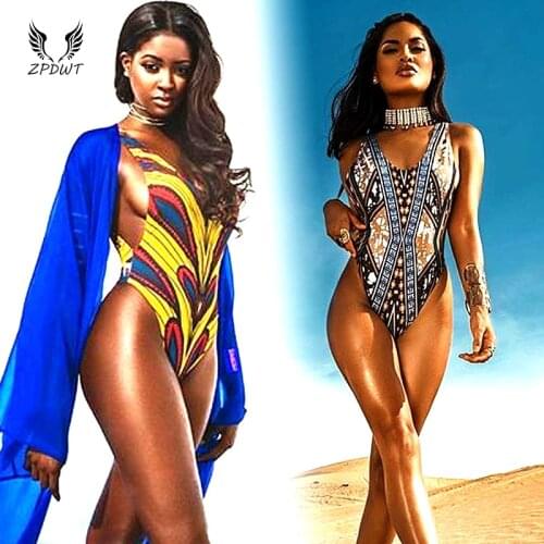 African Style One Piece Swimsuit Women 2020 Mujer Monokini Sexy Bodysuit High Cut Swimwear Backless Swim Bathing Suit Maillot