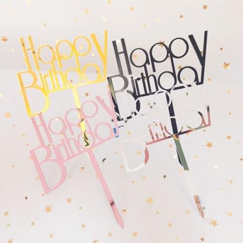 Golden Happy Birthday Cake Topper Boy and Girl Acrylic Cupcake Toppers for Baby Shower Birthday Party Cake Baking Decorations