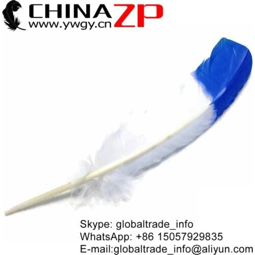 No. 1 Plumage Supplier CHINAZP Factory 50pcs/lot Best Quality Dyed Blue Half Dipped Tom Turkey Rounds Wing Quill Feathers