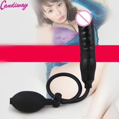 Candiway Black Super Soft Inflatable Realistic Dildo Pump Anal Plug Adult Products Adult Pleasure Toys For Women Men 1PC