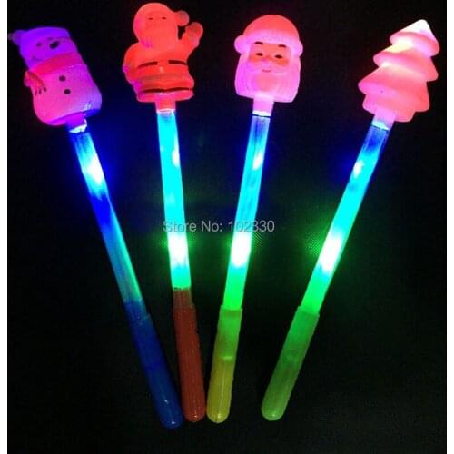 100pcs Children Xmas Tree Santa Claus Snowman LED Glowing Light Sticks Flashing Spring Sticks Gift Glow Party Supplies