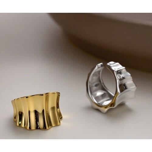 11MM ONLY 1PC real. Authentic 925 Sterling silver Irregular Surface Stripe Clip on Cuff Earrings (No pierced) ear-Bone E5107