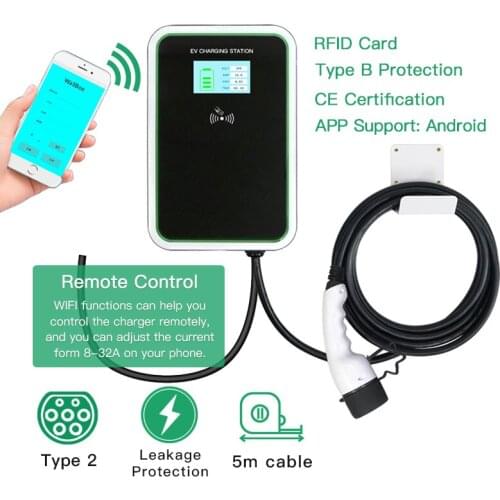 32A 3 phase EV charger wall mounting with RFID Electric vehicle charging station EVSE Wallbox type 2 cable IEC 62196-2 for BMW i