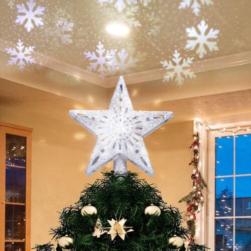 3D Hollow Gold/Sliver Star Topper Projection Light with Built-in Rotating LED Ball for Christmas Tree Decoration YE-Hot