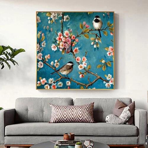 Abstract Art Wall Picture American Lucky Flower Bird Canvas Painting Green Poster n Print for Living Room Plant Decoration Home