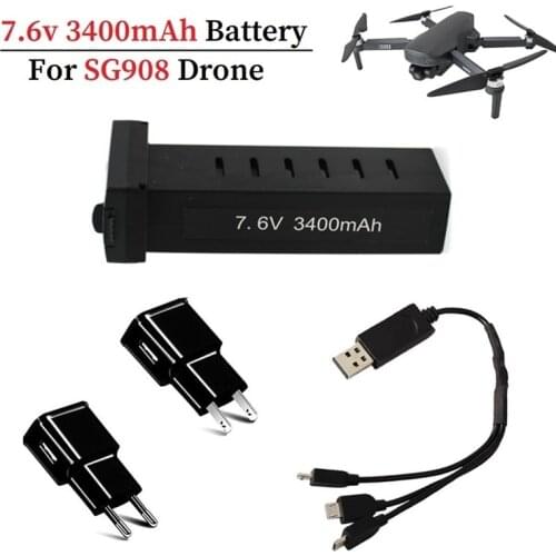 Original 7.6V Battery With Charger Set for sg908 RC drone 7.6V 3400MAH Lipo battery accessories sg908 GPS broomless 5G Wifi PFV