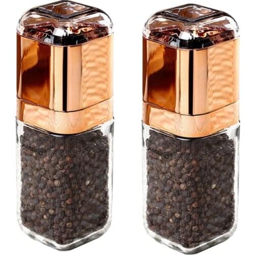 AMINNO Pepper Grinder, Glass Bottled Salt and Pepper Shakers, Kitchen Manual Pepper Grinder, 2 Pcs