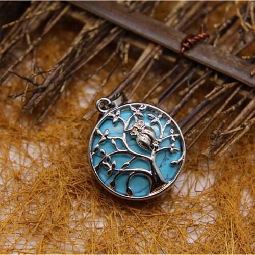 6pcs Natural Stone Hollow-out Aventurine round owl wealth tree Meditation Quartz Treat Crystal Charm for Jewelry Making Free