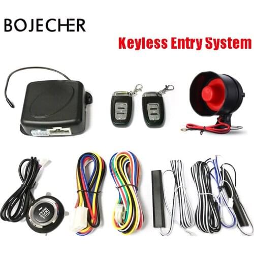 Auto car PKE keyless entry system start stop button engine starter with key remote car alarm system