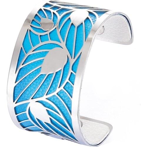 Cremo Manchette 40MM Wide Leaf Cuff Bracelet PVC Belt Leather Lady PU Belt Stainless Steel Bracelet