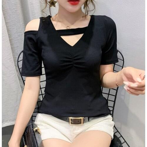 GGRIGHT Off Shoulder T shirt Women Clothes 2021 Sexy Summer Tops Female Tshirt Tee Shirt Femme Short Sleeve Cotton Tops Green