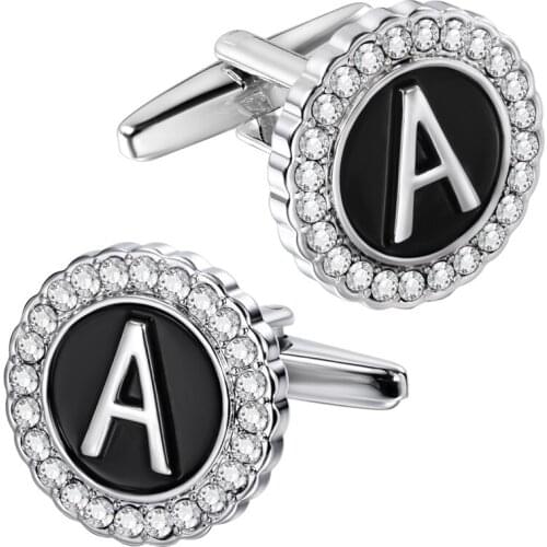 HAWSON New 26 Letters A-Z Cufflinks with Crystal First Letter of English Name Cuff Links Anniversary Accessory for Men with Box