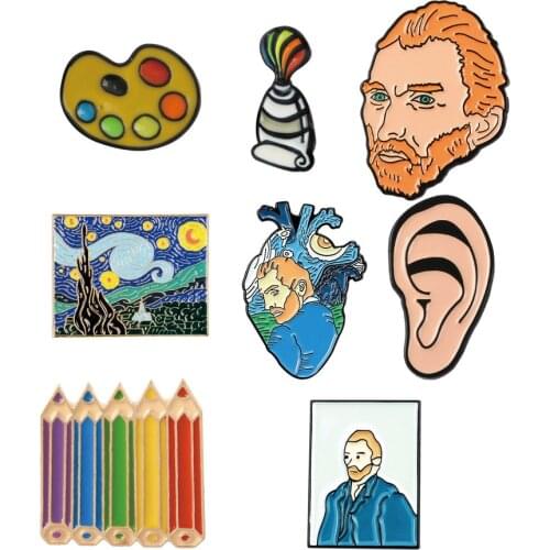 Art Enemal Pins Painter Van Gogh Oil Painting Brooches Badge Shirt Lapel Pin Buckle Jewelry Gift for Friend
