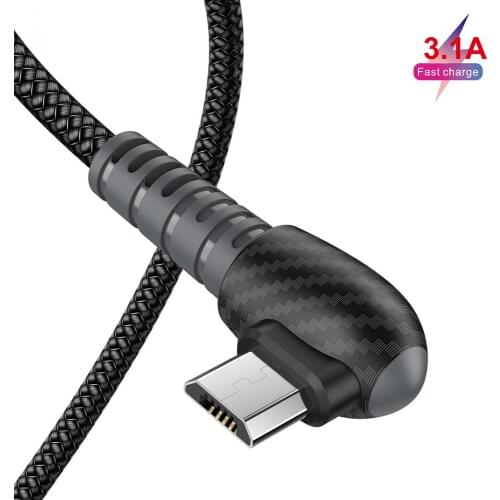 90 Degree Micro USB Cable 3A Fast Charging Wire Microusb Right Angle Elbow Cord Data For Samsung S7 S6 S5 Xiaomi Redmi Huawei