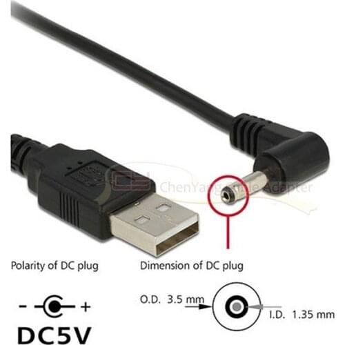 USB 2.0 Male to Right Angled 90 Degree 3.5mm 1.35mm DC power Plug Barrel 5v Cable 80cm