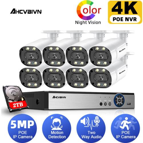 5MP HD Color Night Vision CCTV Security Camera System for Home H.265 8CH NVR Kit 4K POE Video Surveillance Camera CCTV System