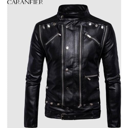 CARANFIER Mens PU Leather Jackets Men Motorcycle Coats Male Vintage Punk Outerwear Autumn Winter Multi-Zipper chaquetas hombre