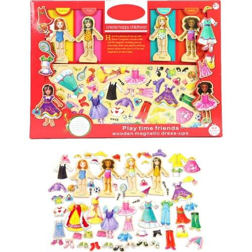 DIY Magnetic Puzzle Cartoon Girl Change Clothes Dress Up Puzzle Toy Children Early Educational Wooden Magnetic Puzzle Set